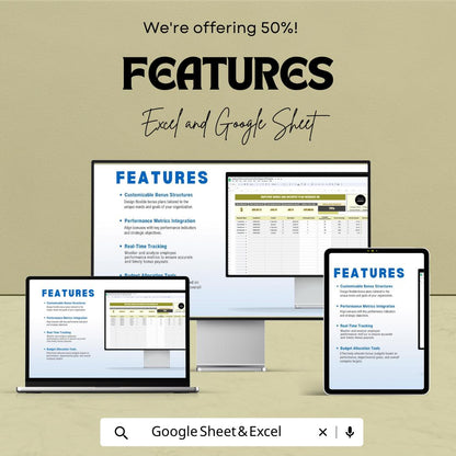 Employee Bonus Incentive Plan Template Excel Google Sheets, HR Bonus Calculator, Employee Performance Bonus Tracker, HR Management Tool