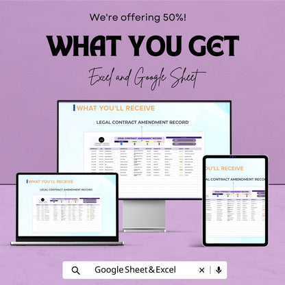 Legal Contract Amendment Record Template | Contract Change Log and Amendment Tracker | Excel & Google Sheets Spreadsheet