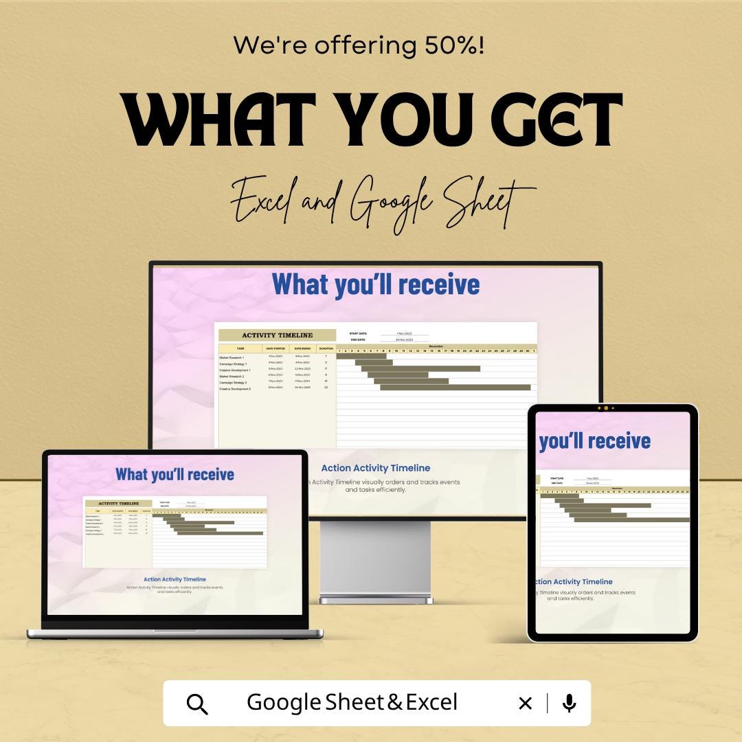 Activity Timeline Template | Project Timeline Spreadsheet | Excel & Google Sheets Planner | Event Planning Template | Gantt Chart Tracker |