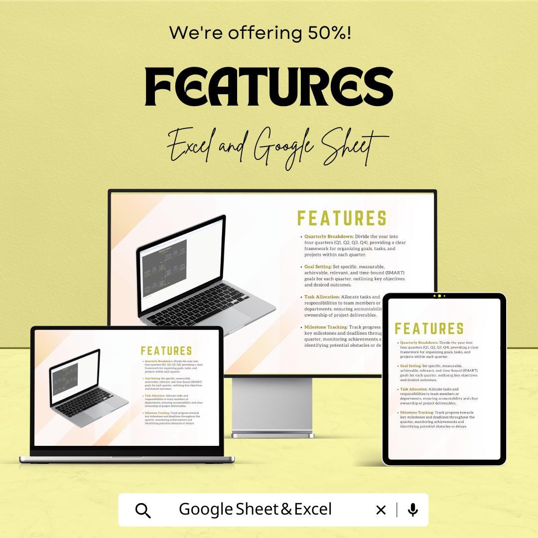 Quarterly Timeline Sheet | Project Management Template | Goal Setting | Business & Personal Planner | Track Progress and Milestones