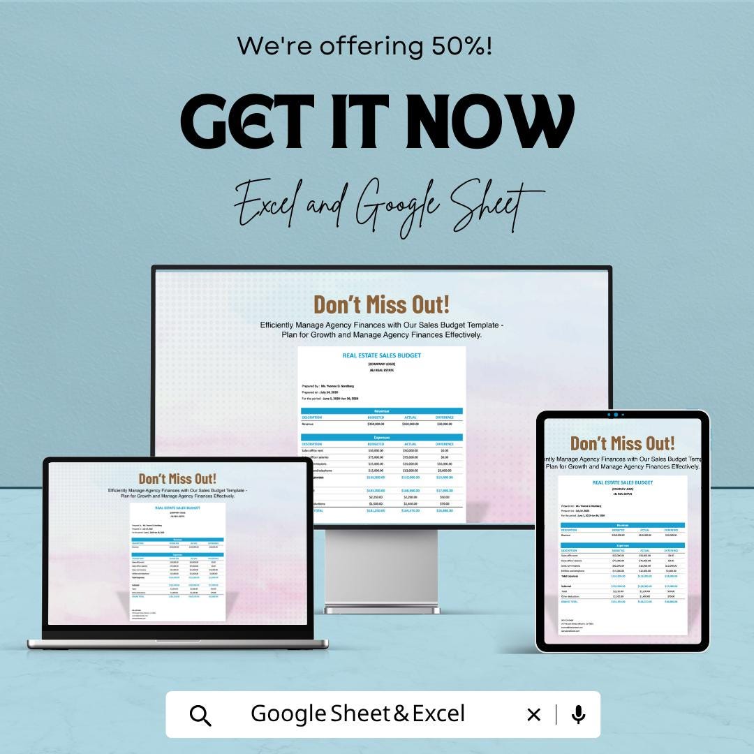 Real Estate Sales Budget Template | Agency Budget Spreadsheet | Property Sales Tracker | Real Estate Business Template