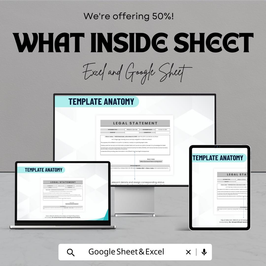 Legal Statement Template | Editable Legal Affidavit Form | Printable Legal Document | Excel & Google Sheet