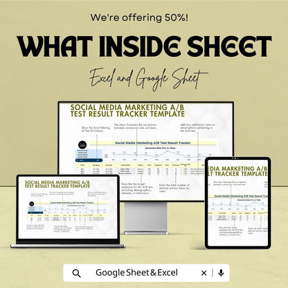 Social Media Marketing A/B Test Result Tracker Template | AB Testing Spreadsheet | Conversion Rate Tracker | Marketing Analytics Tool