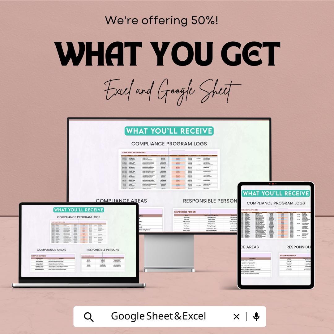 Administration Compliance Program Dashboard | Excel & Google Sheet Template for Compliance Management