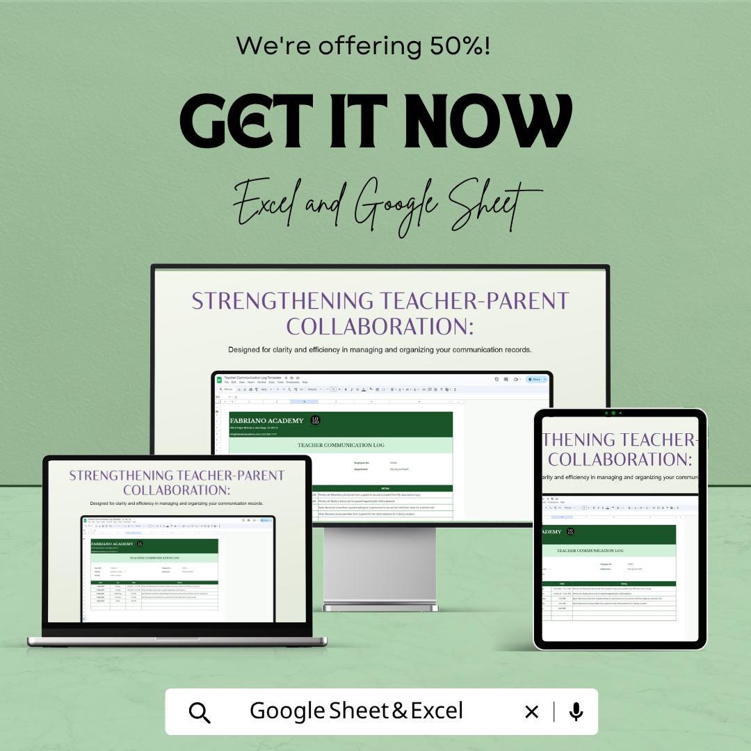 Teacher Communication Log Template | Parent Contact Tracker Spreadsheet | Teacher Communication Record | Excel & Google Sheets Template |