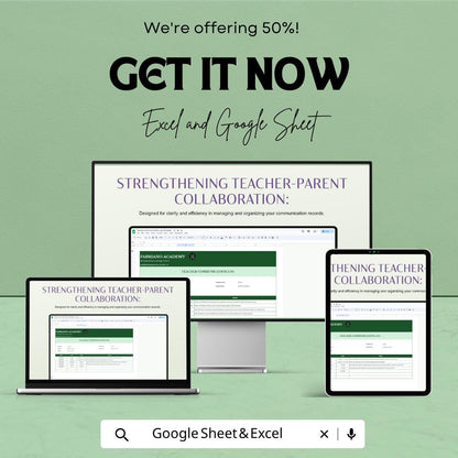 Teacher Communication Log Template | Parent Contact Tracker Spreadsheet | Teacher Communication Record | Excel & Google Sheets Template |