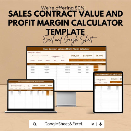 Sales Contract Value and Profit Margin Calculator Template, , Profit Tracker, Contract Value Spreadsheet, Business Profit Tool