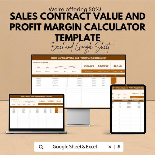 Sales Contract Value and Profit Margin Calculator Template, , Profit Tracker, Contract Value Spreadsheet, Business Profit Tool