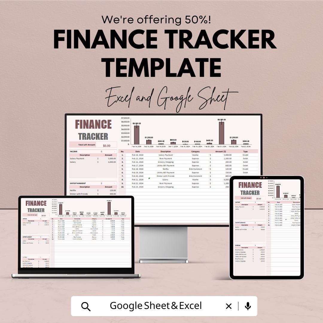 Finance Tracker Template | Budget Planner Spreadsheet | Income and Expense Tracker | Monthly Budget Planner | Personal Finance Organizer