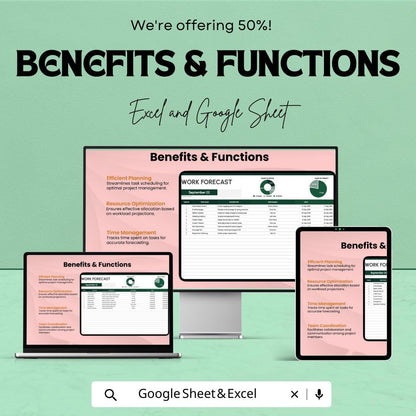 Work Forecast Template | Task Forecast Spreadsheet | Project Workload Planner | Excel & Google Sheets Work Tracker | Team Planning Dashboard