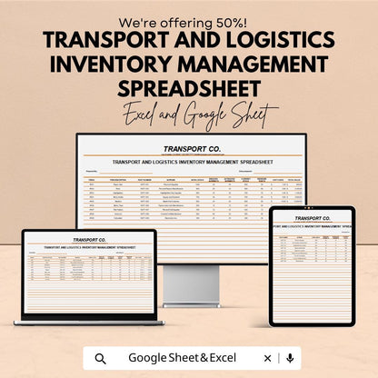 Transport & Logistics Inventory Management Spreadsheet | Excel and Google Sheets Template for Logistics, Stock Tracking, and Transport