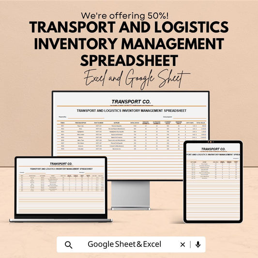 Transport & Logistics Inventory Management Spreadsheet | Excel and Google Sheets Template for Logistics, Stock Tracking, and Transport