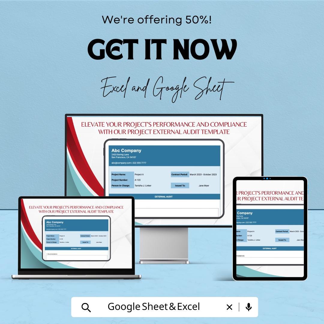 Project External Audit Sheet for Excel and Google Sheets - Streamline Your Project Compliance & Performance Tracking