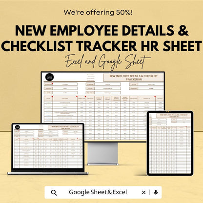 New Employee Details and Checklist Tracker | HR Management Template | Google Sheet & Excel Spreadsheet | Onboarding Tracker