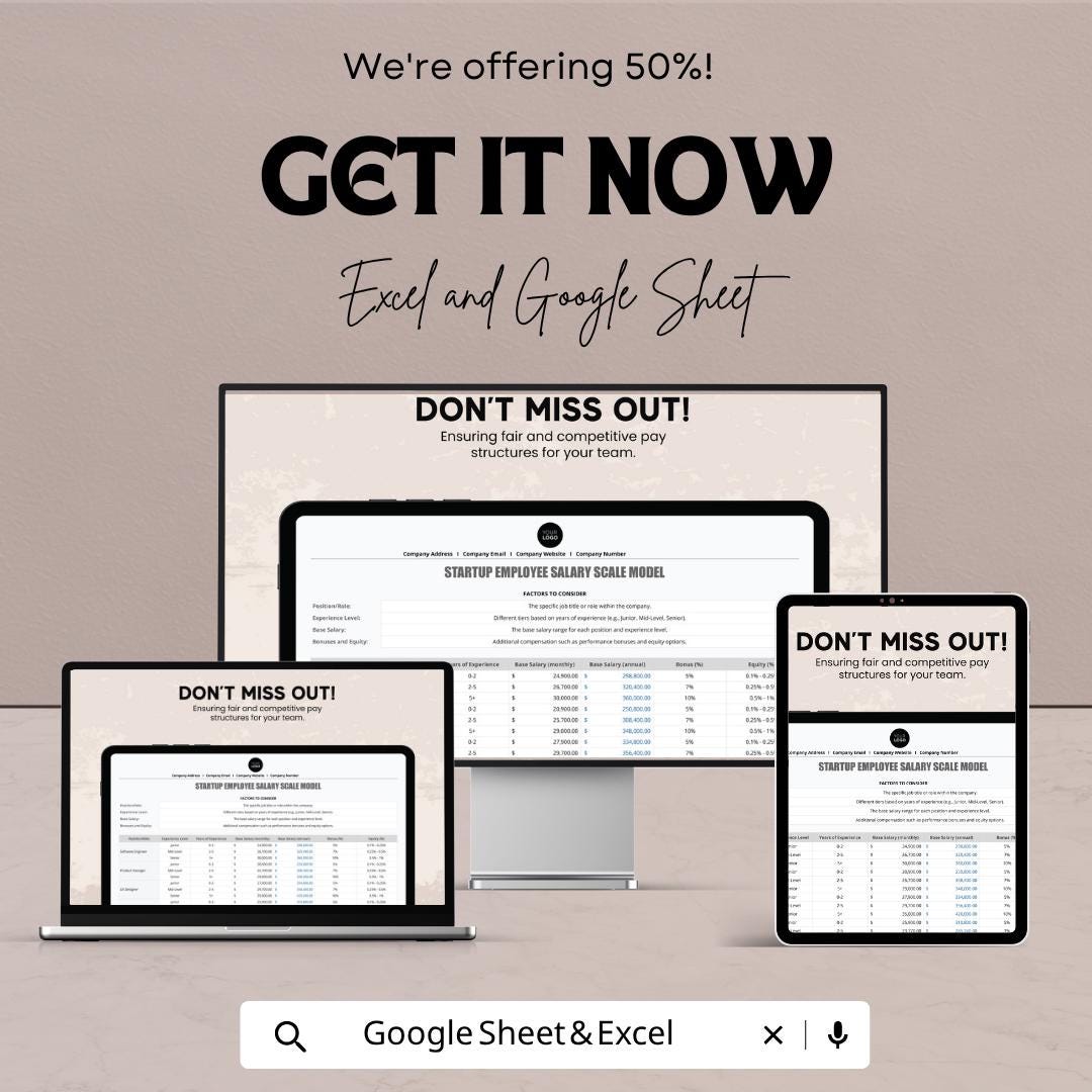 Startup Salary Scale Template | Employee Compensation Model | Salary Structure Spreadsheet | Payroll Planning Tool