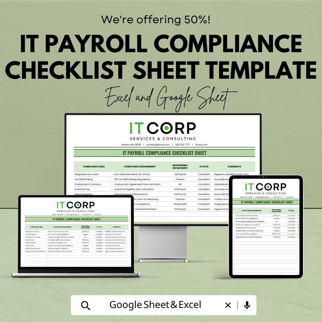IT Payroll Compliance Checklist Template Excel | HR Payroll Audit Tracker | Payroll Compliance Spreadsheet | HR Compliance Checklist