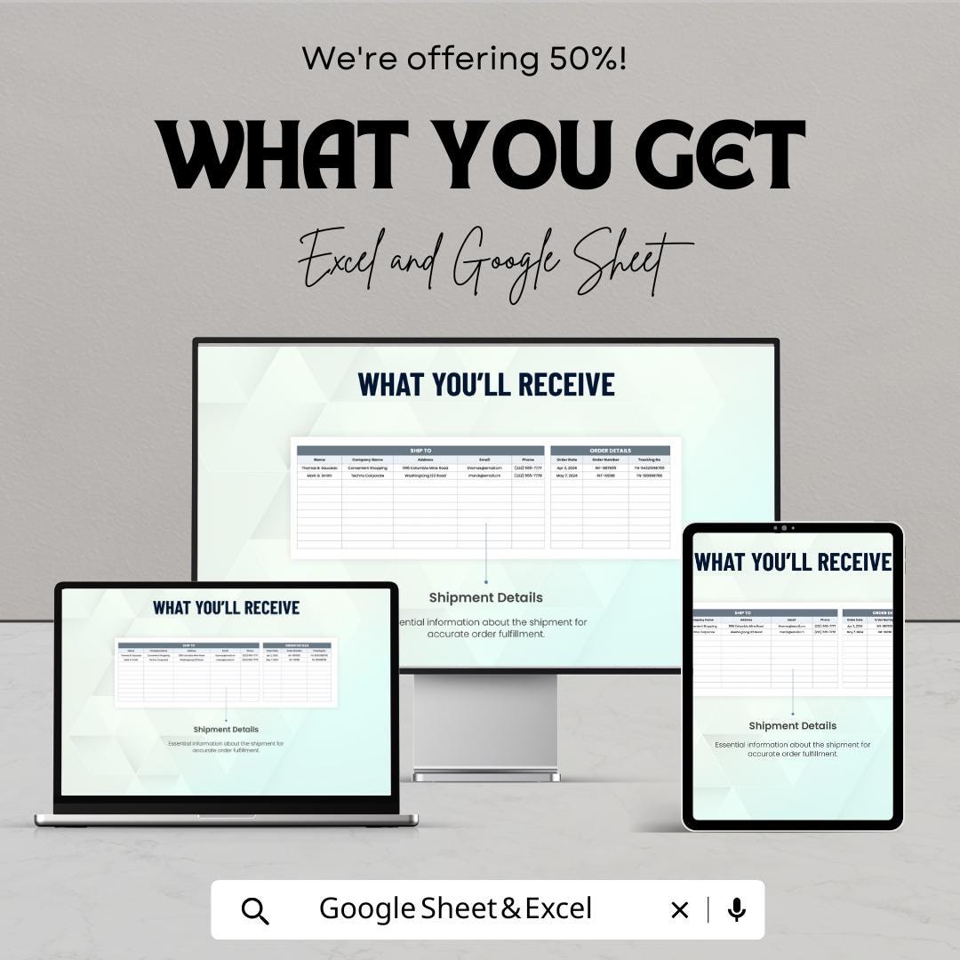 Shipping Packing Slip Sheet | Excel & Google Sheets Template | Shipping Label Template | Order Fulfillment Tracker | Packing List Generator