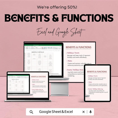 Monthly Planner Template | Editable Excel & Google Sheets Planner | Goal Tracker | Digital Organizer | Productivity and Schedule Template