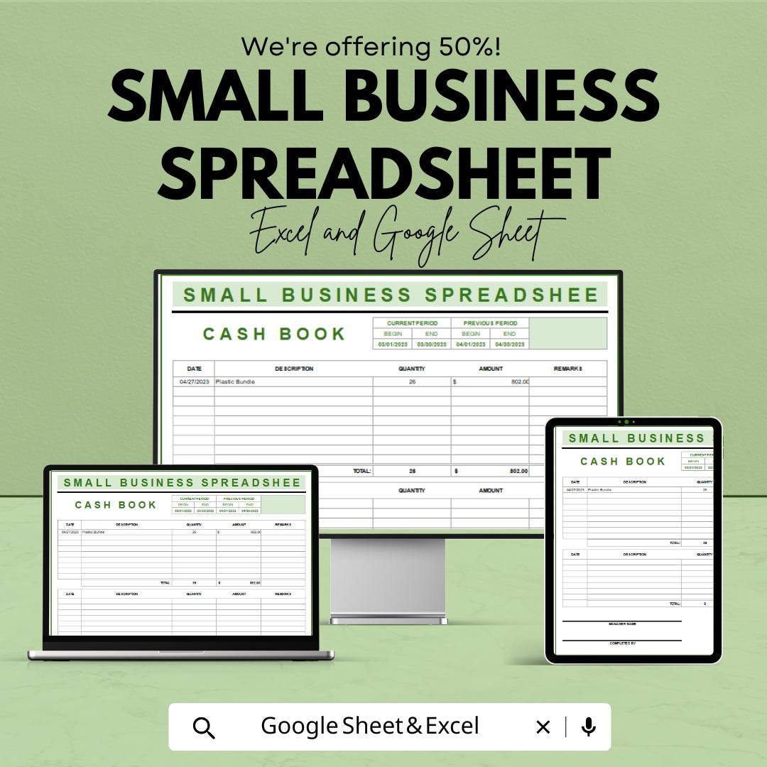 Small Business Spreadsheet Template | Cash Book for Income and Expenses | Excel & Google Sheets | Business Tracker | Digital Download