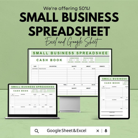 Small Business Spreadsheet Template | Cash Book for Income and Expenses | Excel & Google Sheets | Business Tracker | Digital Download
