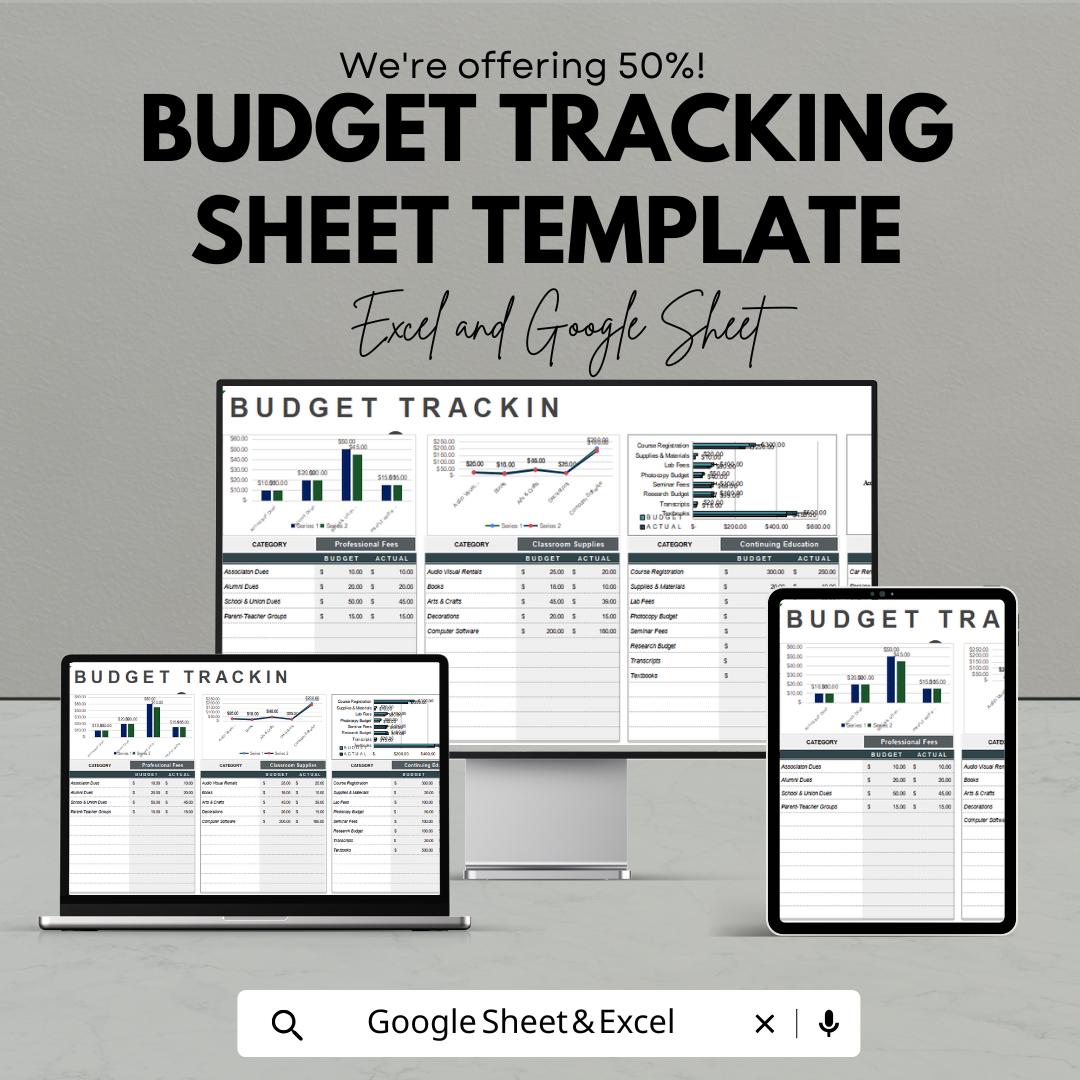 Budget Tracking Sheet Template | Expense Tracker Spreadsheet | Monthly Budget Planner | Excel & Google Sheets