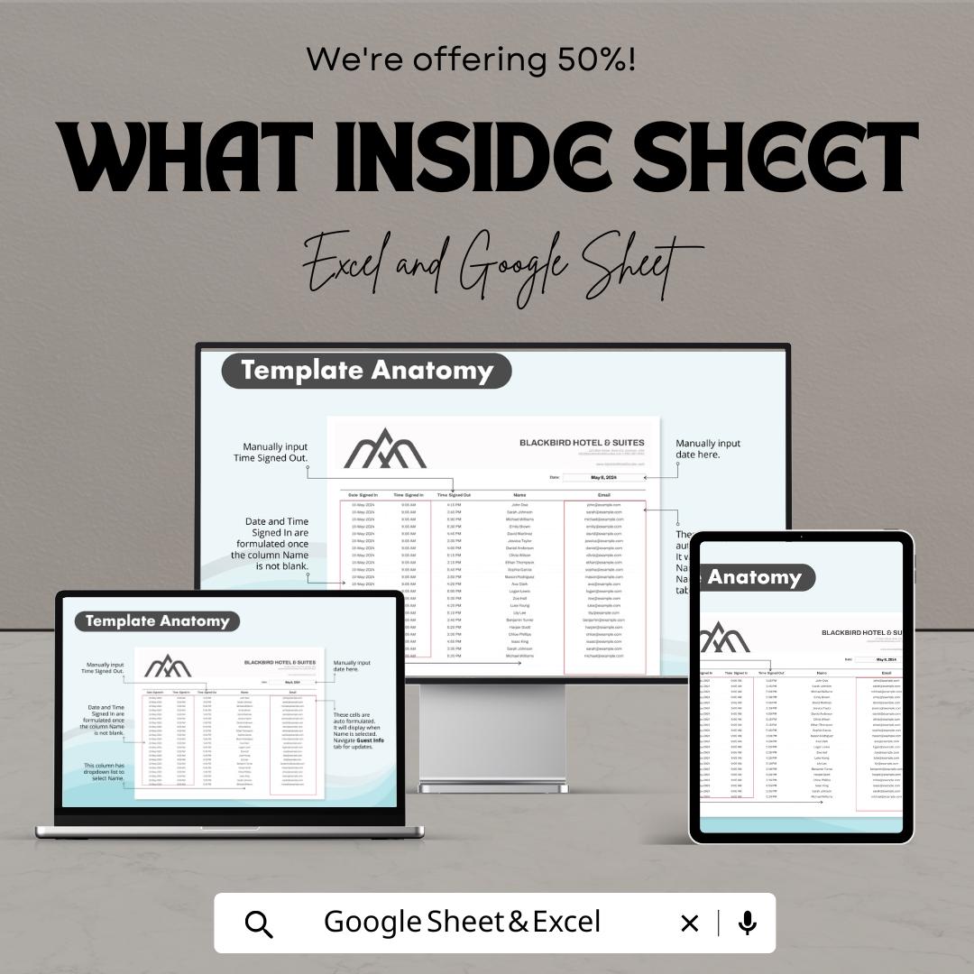 Pool Sign In Sheet | Excel and Google Sheet Template for Hotels and Resorts | Track Visitor Details, Time-in & Time-out | Easy to Customize