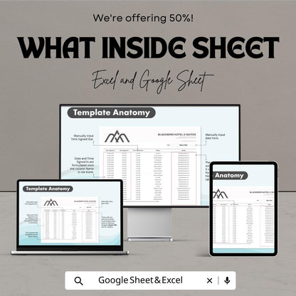 Pool Sign In Sheet | Excel and Google Sheet Template for Hotels and Resorts | Track Visitor Details, Time-in & Time-out | Easy to Customize
