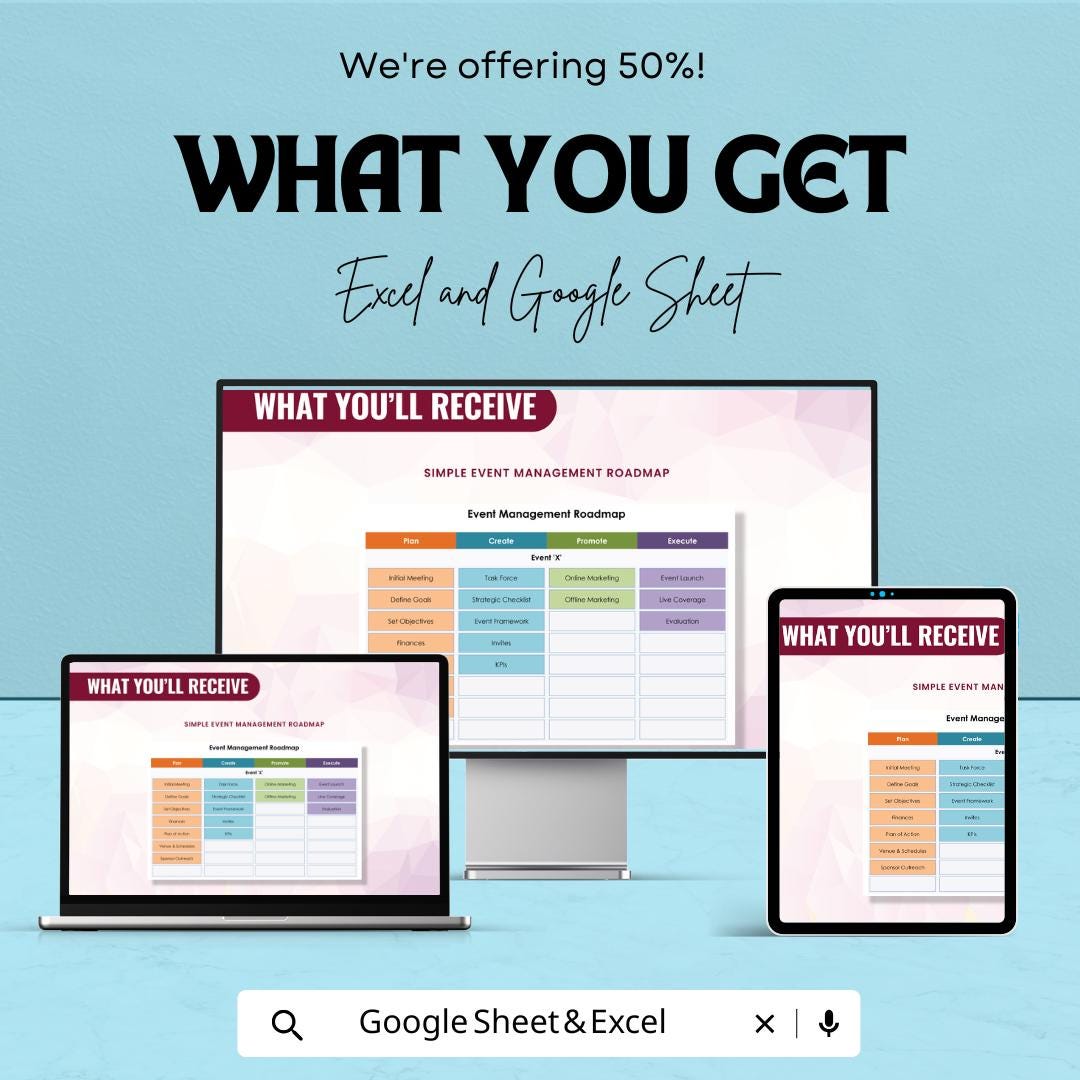 Simple Event Management Roadmap Sheet | Excel and Google Sheets Template | Event Planning & Task Management