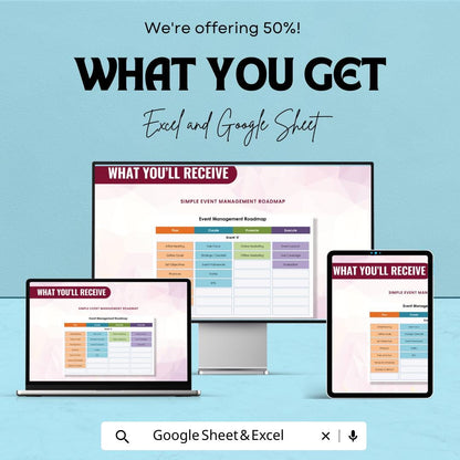 Simple Event Management Roadmap Sheet | Excel and Google Sheets Template | Event Planning & Task Management