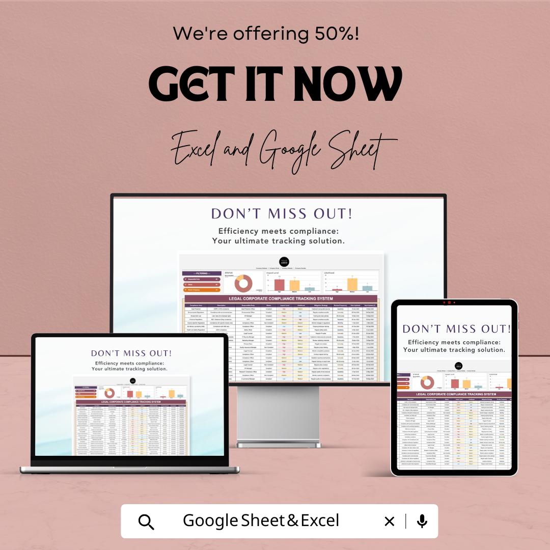 Legal Corporate Compliance Tracking System Template, Law Firm Compliance Tracker, Compliance Log Spreadsheet