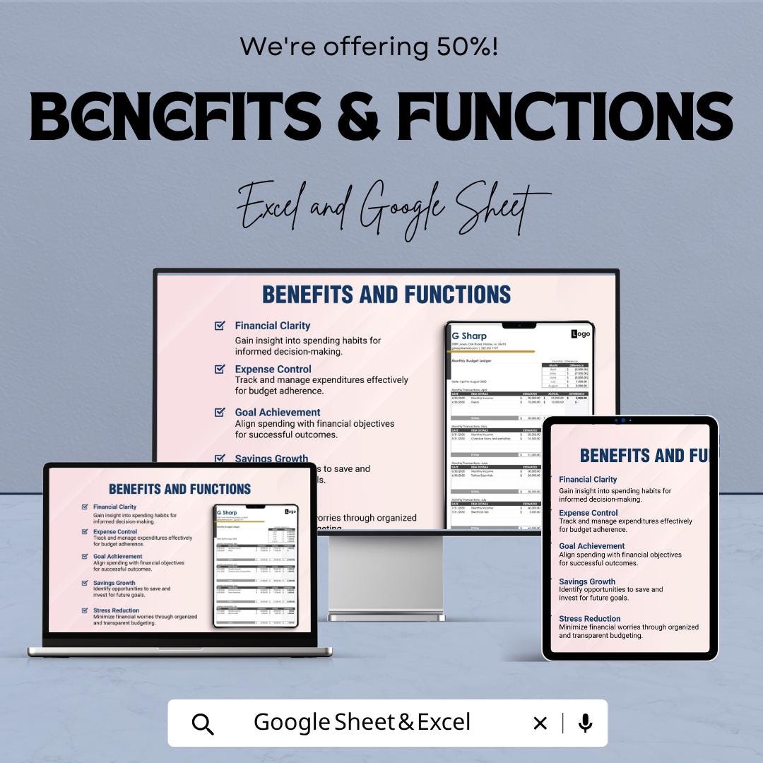 Monthly Budget Ledger Template | Budget Spreadsheet | Expense Tracker Sheet | Personal Finance Planner