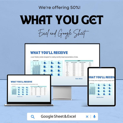 Monthly Chart Sheet | Excel and Google Sheets Template for Data Analysis | Sales & Budget Tracking | Visualize Monthly Progress