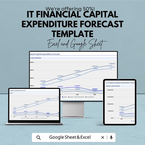 IT Financial Capital Expenditure Forecast Template | IT Budget Planning Spreadsheet | CapEx Forecast Tracker | Excel & Google Sheets |