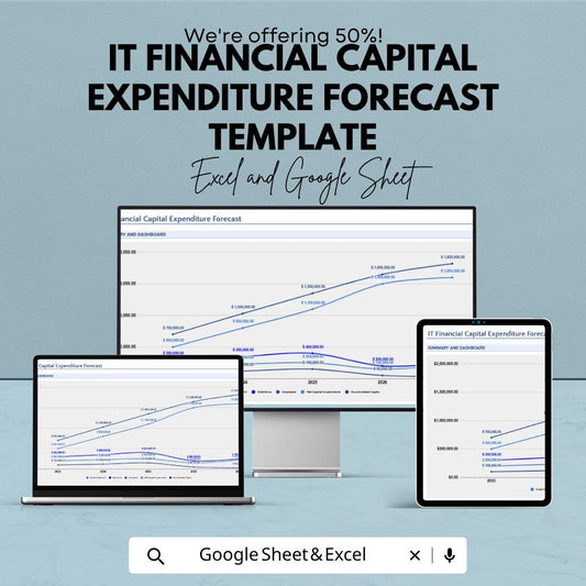 IT Financial Capital Expenditure Forecast Template | IT Budget Planning Spreadsheet | CapEx Forecast Tracker | Excel & Google Sheets |
