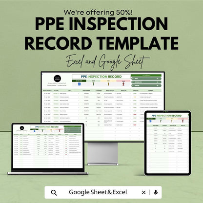 PPE Inspection Record Template | Safety Equipment Inspection Log | PPE Maintenance Tracker | Workplace Safety Compliance Sheet