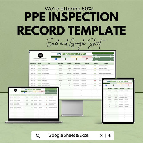 PPE Inspection Record Template | Safety Equipment Inspection Log | PPE Maintenance Tracker | Workplace Safety Compliance Sheet
