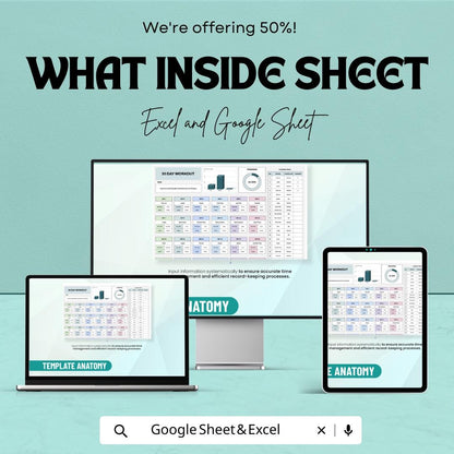 30 Day Workout Template | Fitness Tracker Spreadsheet | Gym Workout Planner | Exercise Log | Digital Fitness Planner | Workout Tracker
