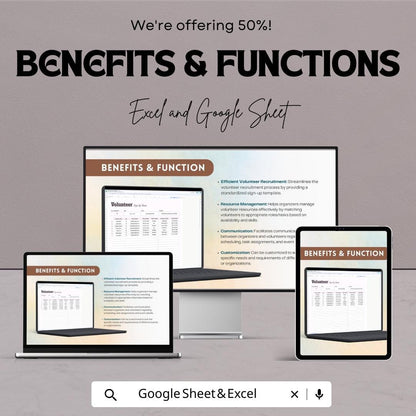 Volunteer Sign-Up Sheet | Event Registration Template | Track Volunteers and Hours | Excel & Google Sheets | Instant Download
