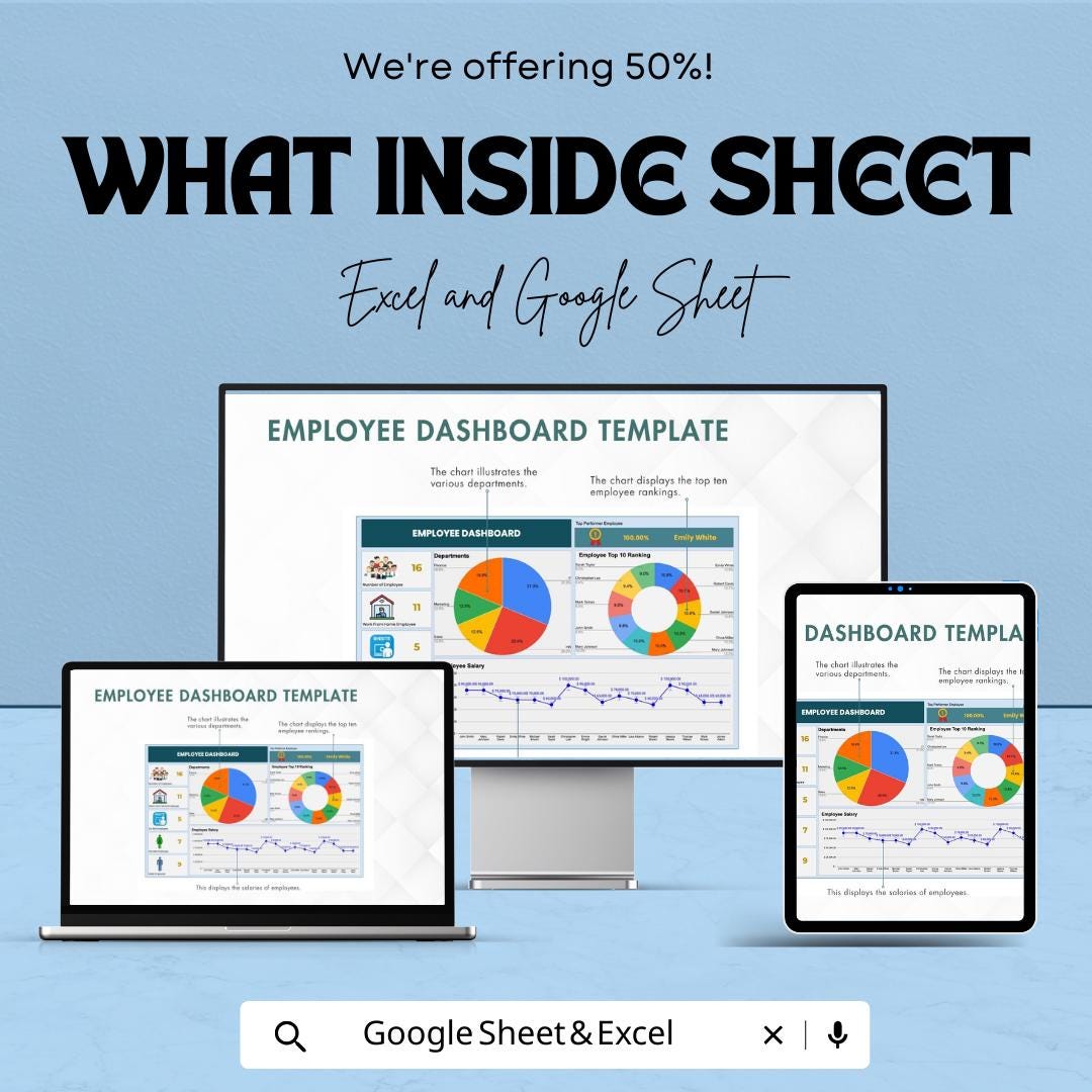 Employee Dashboard Template - Google Sheet | Employee Performance Tracker | HR Metrics | Work Hours, Salary, & Productivity Analysis