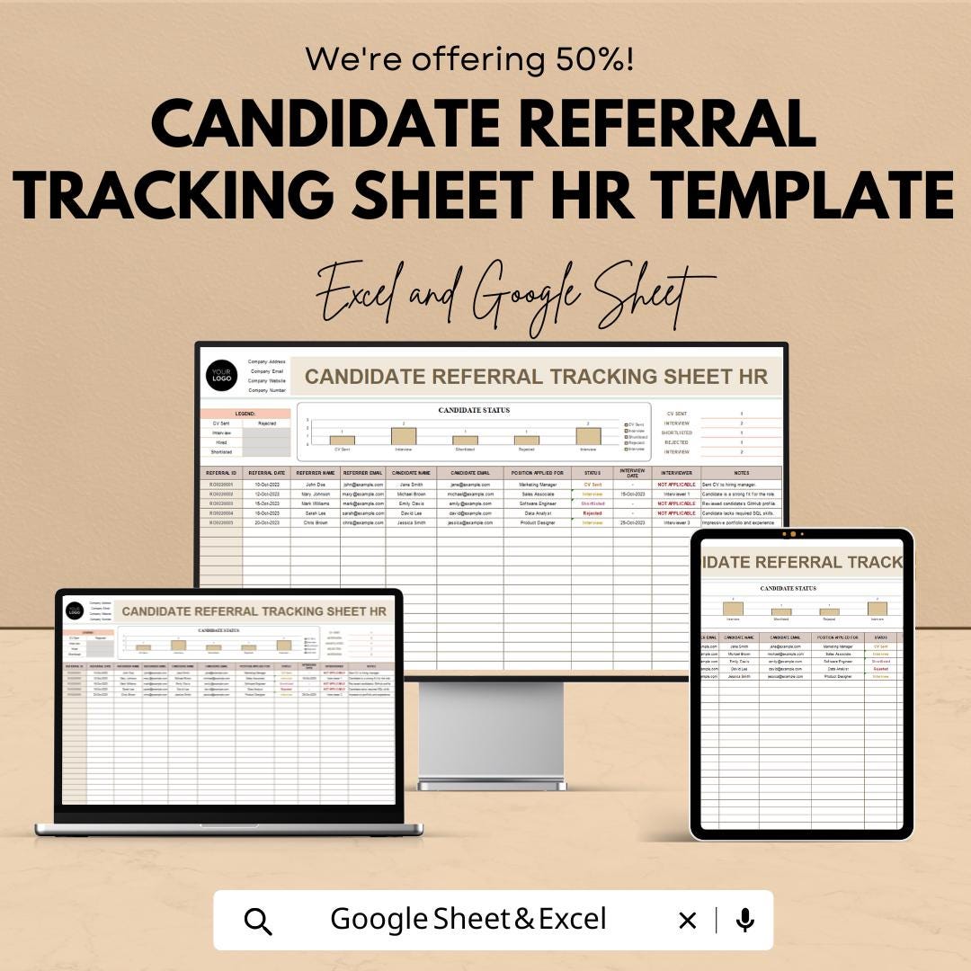 Candidate Referral Tracking Sheet HR Template | Employee Referral Program Tracker | Recruitment Pipeline Spreadsheet