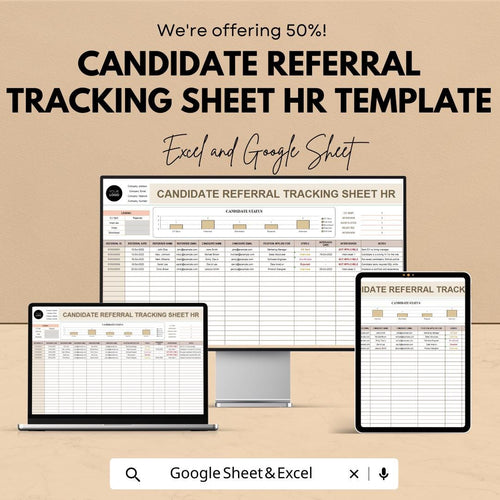 Candidate Referral Tracking Sheet HR Template | Employee Referral Program Tracker | Recruitment Pipeline Spreadsheet