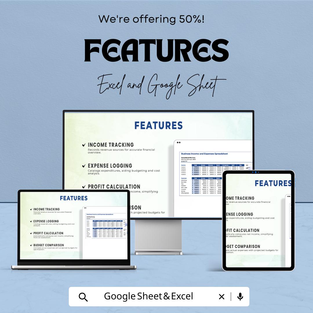 Small Business Income and Expenses Spreadsheet Template | Income Expense Tracker | Business Budget Worksheet | Finance Tracker