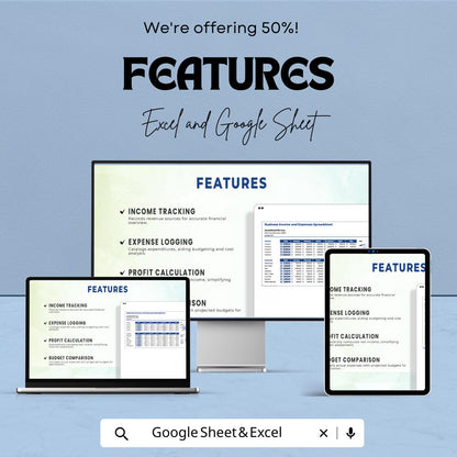 Small Business Income and Expenses Spreadsheet Template | Income Expense Tracker | Business Budget Worksheet | Finance Tracker