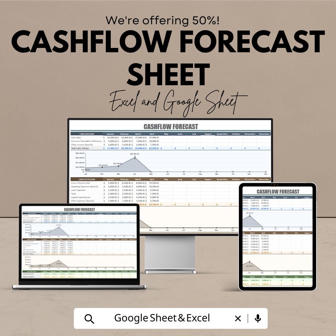 Cashflow Forecast Sheet - Excel and Google Sheet | Financial Planning & Cash Flow Management | Budget Forecast Template