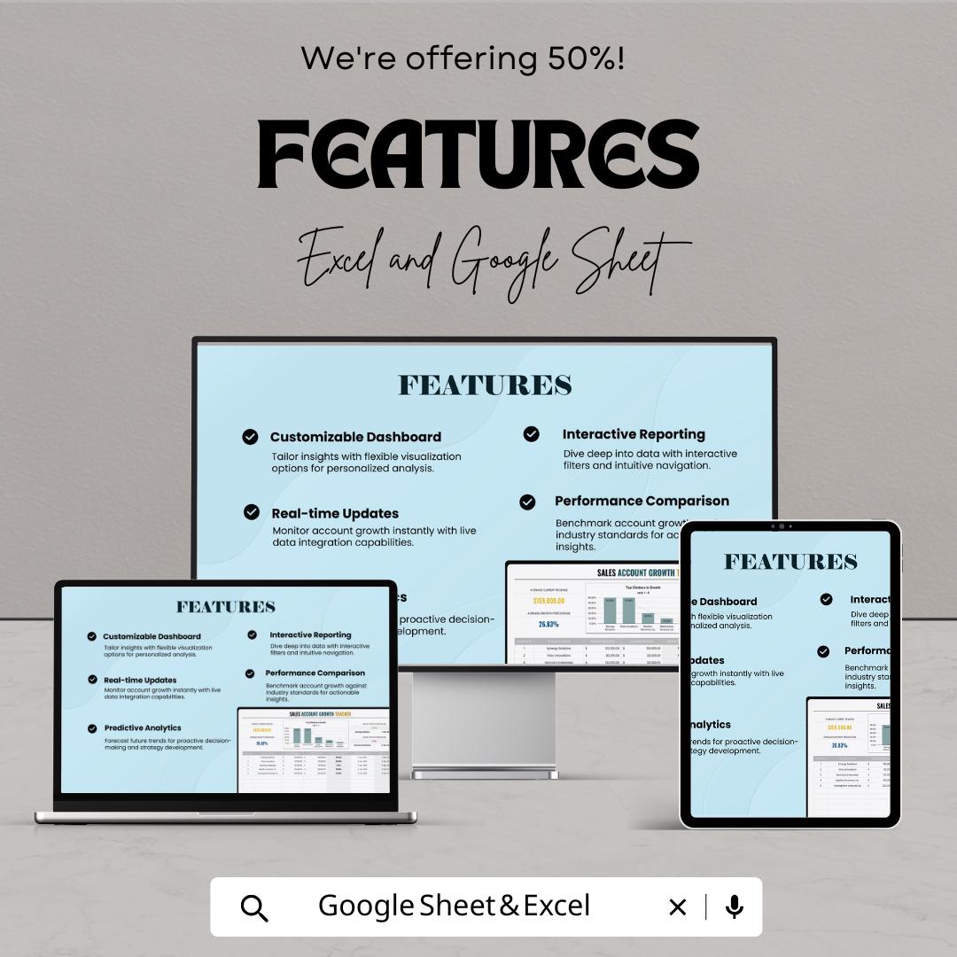 Sales Account Growth Tracker Template | Business Sales Analysis Spreadsheet | Revenue Growth Report | Digital Download