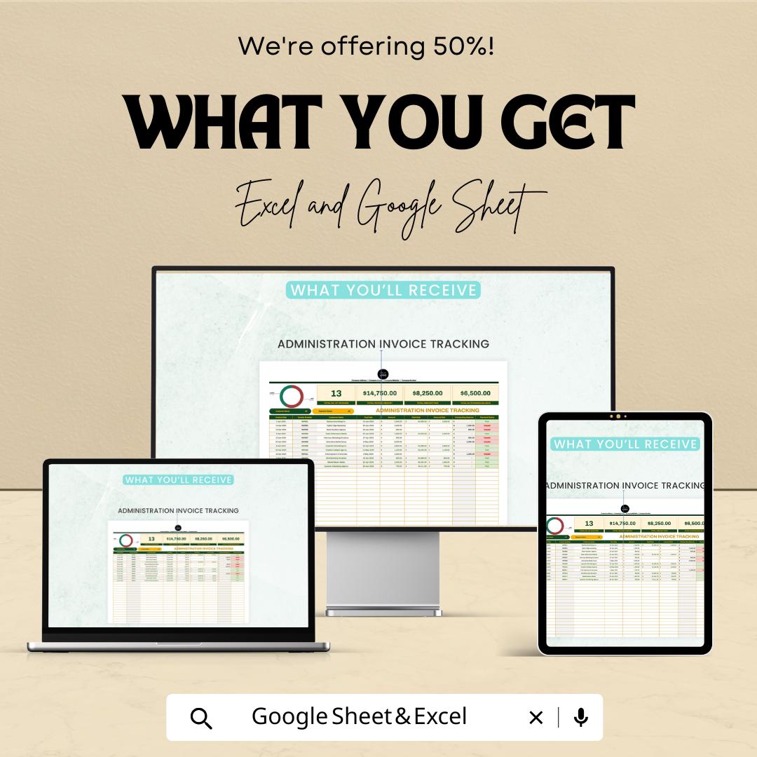 Administration Invoice Tracking Template | Invoice Log for Excel & Google Sheets | Payment Status Tracker | Invoice Management Tool