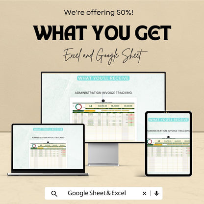 Administration Invoice Tracking Template | Invoice Log for Excel & Google Sheets | Payment Status Tracker | Invoice Management Tool