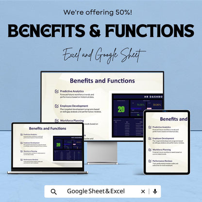 HR Dashboard | Excel and Google Sheets Template for Employee Data & Performance Tracking | Workforce Analytics and HR Management Tool