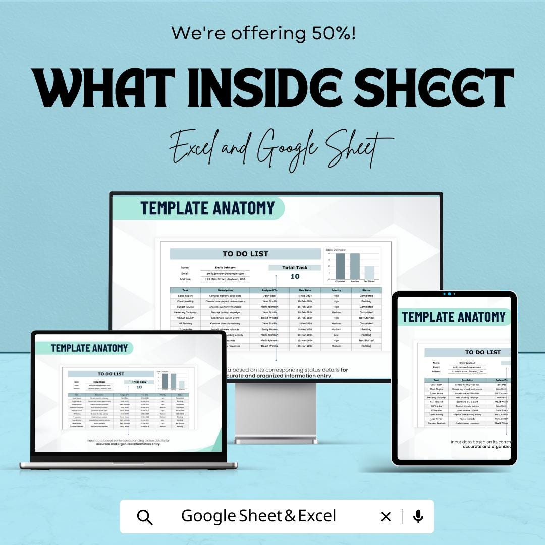 Printable To Do List Excel & Google Sheet | Task Tracker | Daily Planner | Editable Productivity Spreadsheet | Instant Download