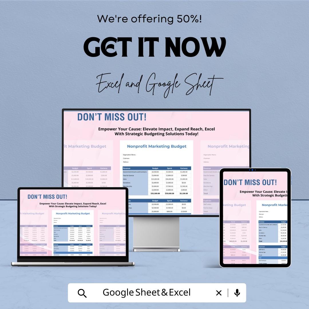 Non-Profit Marketing Budget Template | Nonprofit Budget Planner | Marketing Expense Tracker | Excel & Google Sheets Template |